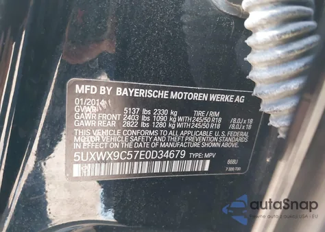 2014 BMW X3 xDrive28I from USA, damaged, VIN 5UXWX9C57E0D34679